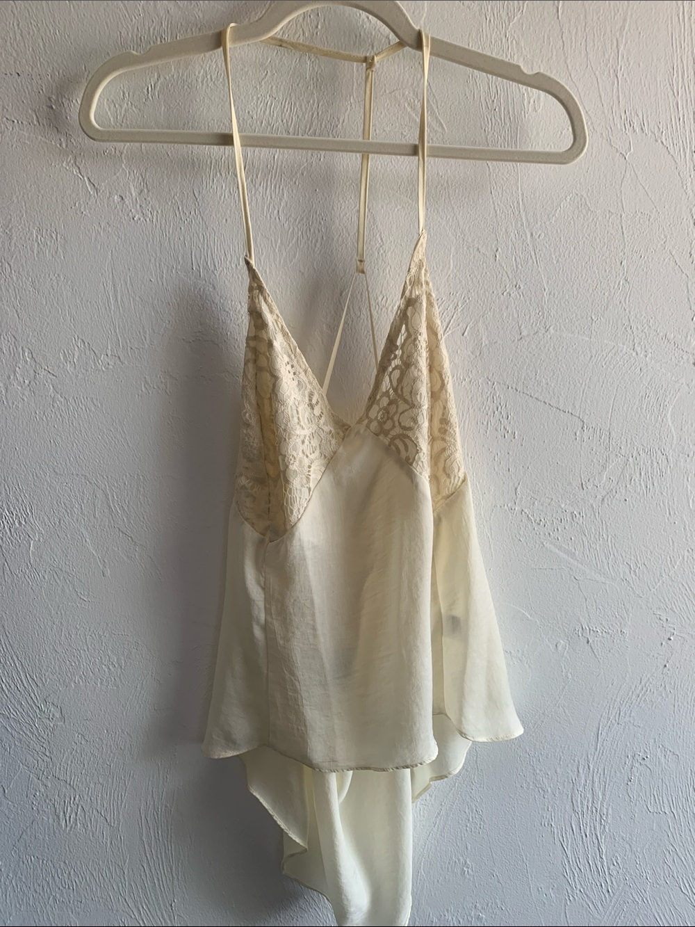 Nasty Gal Cream Lace-Trim Slip Tank Top